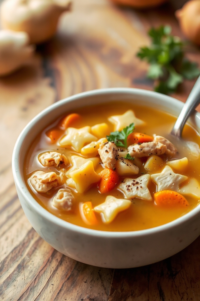 cozy chicken and stars soup