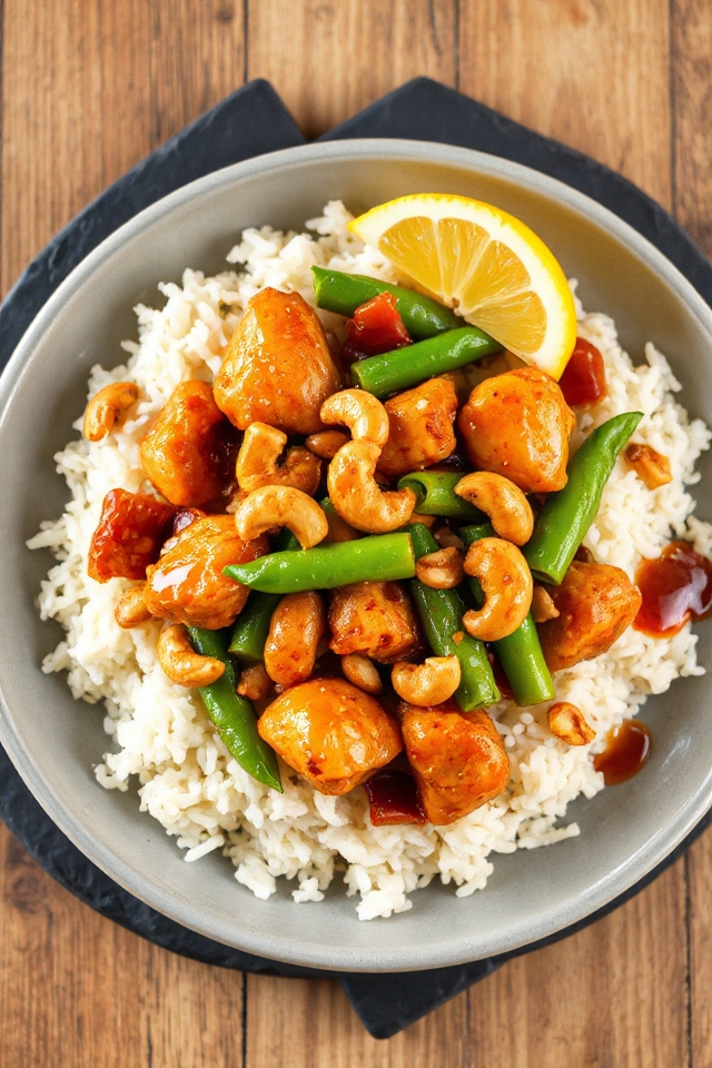 crispy cashew chicken dish